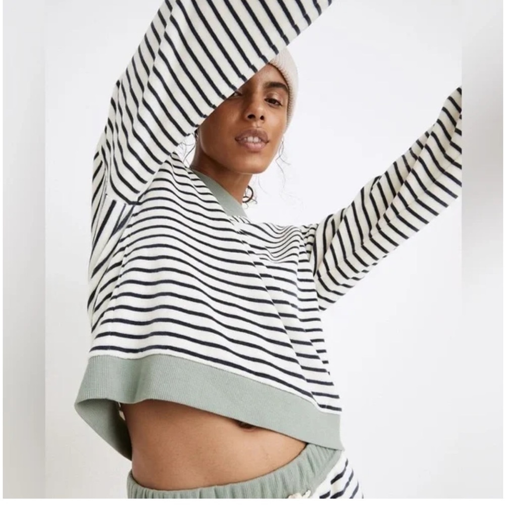 MADEWELL MWL Velour Crewneck Sweatshirt Sage Green Striped Size XXS
